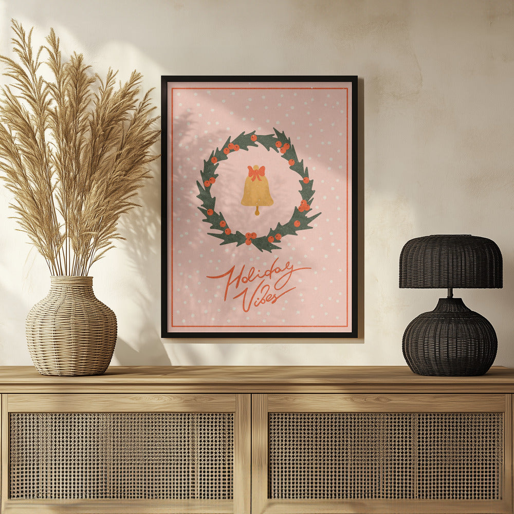 Christmas wreath with bell and bow Poster