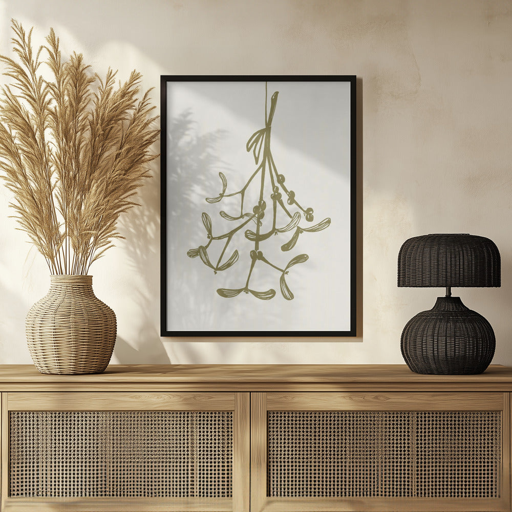 Mistletoe ink sketch (olive green) Poster