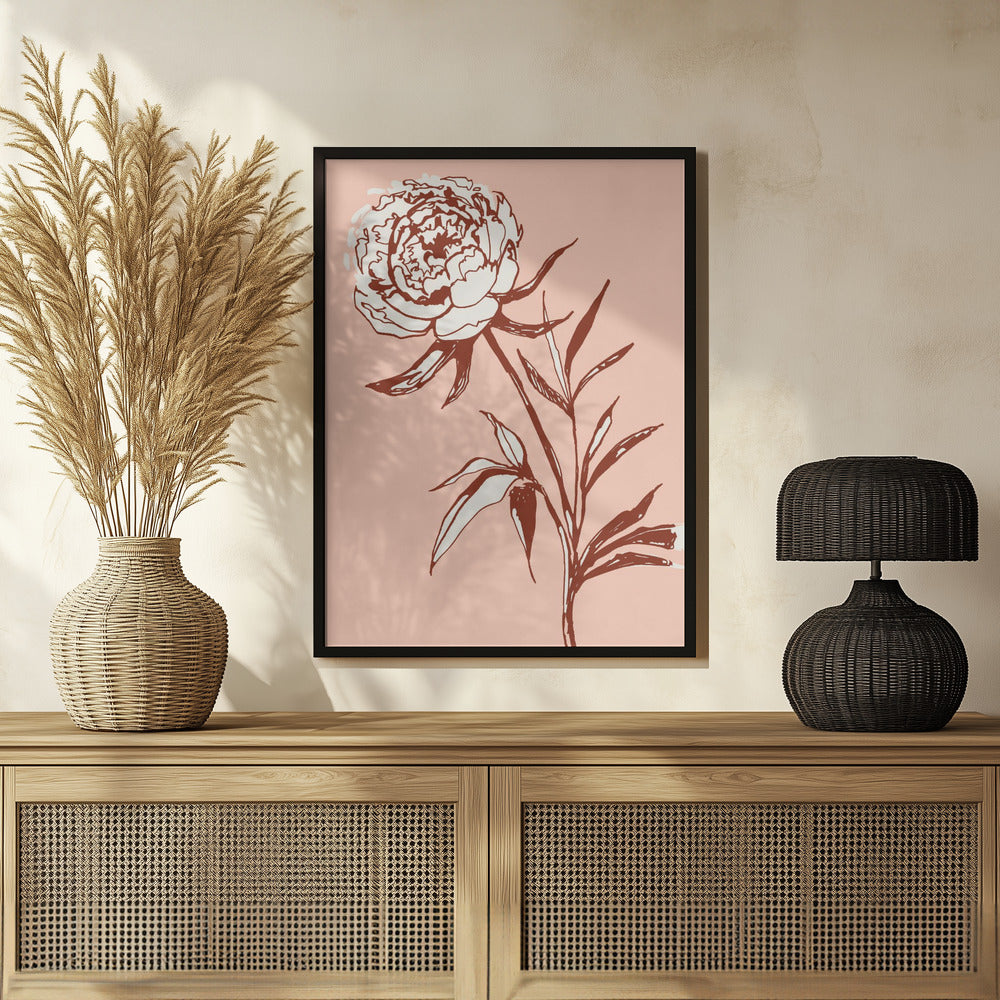 Loose peony ink sketch (pink) Poster