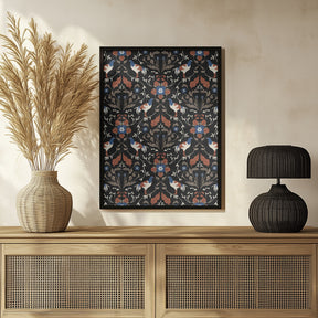 Roosters Beige Pattern Poster