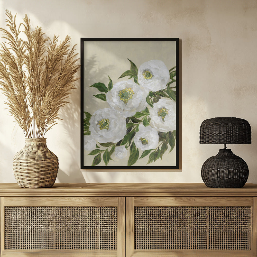 Evadne peonies in beige Poster