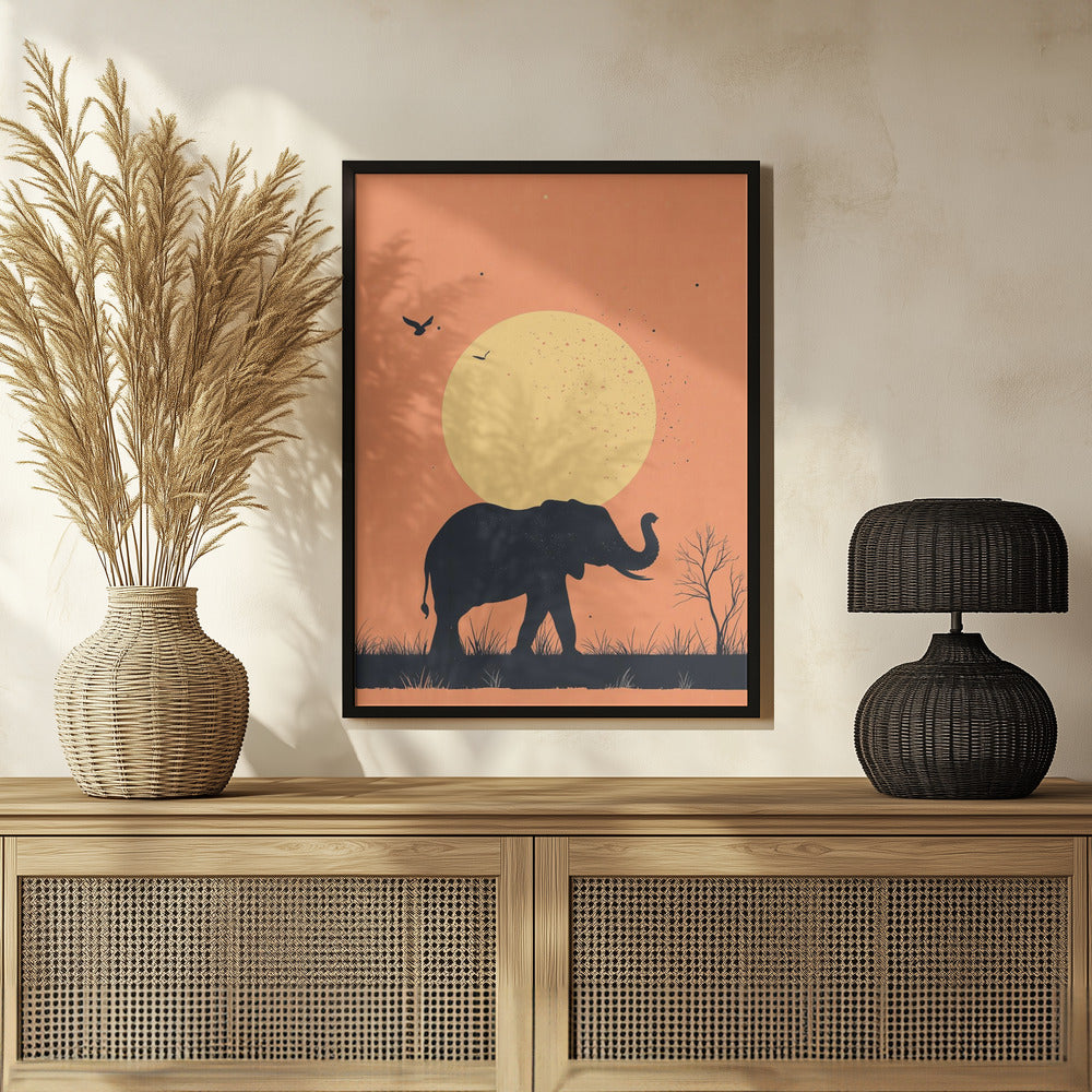 Elephant On the Savannah Poster