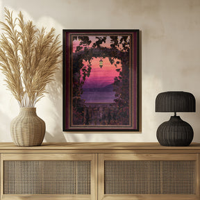 Sunset view with ornate &amp; gold burgundy frame Poster