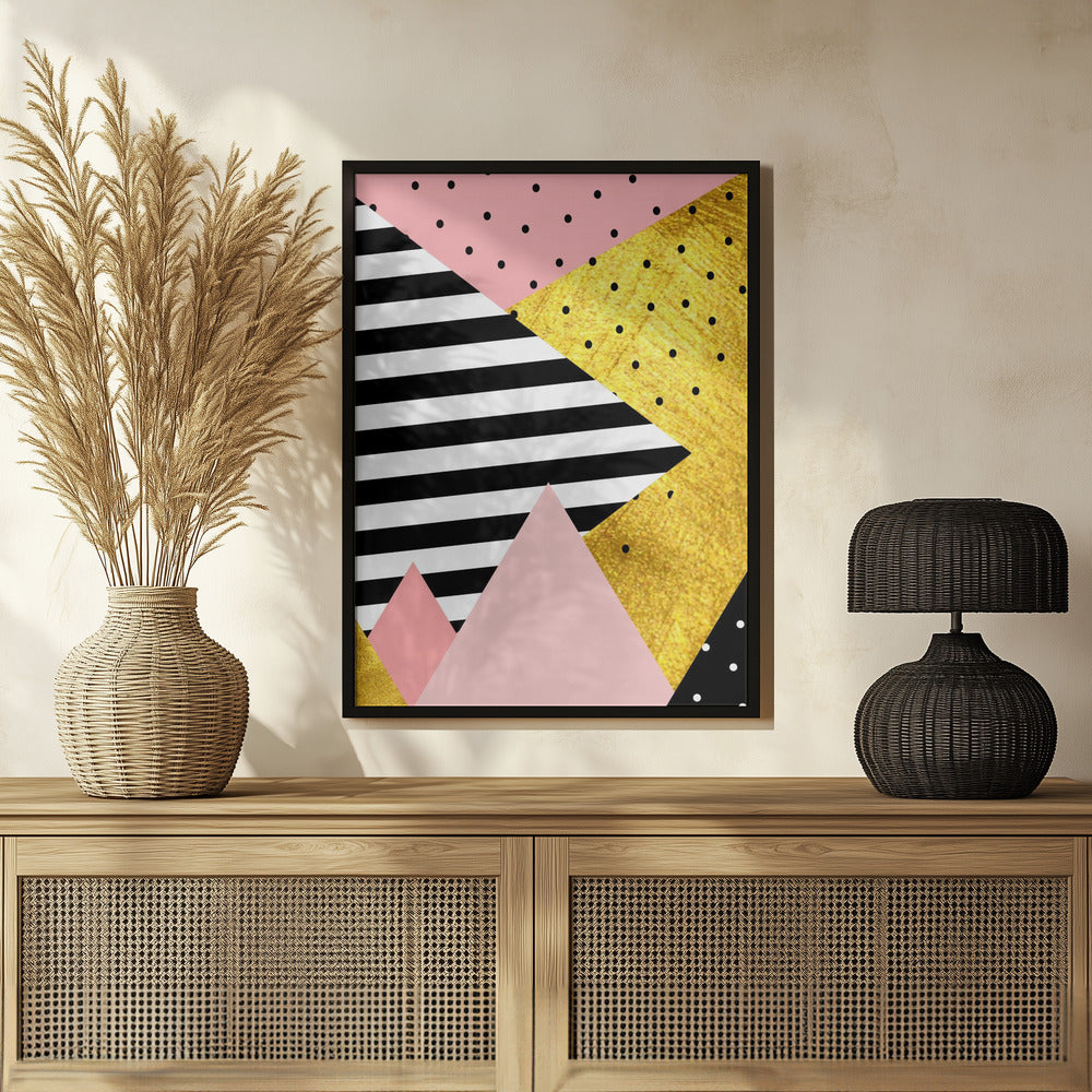 Gold Abstract Pink - Modern Geometric Poster