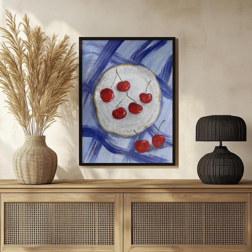 A Plate of Cherries Food Painting Poster