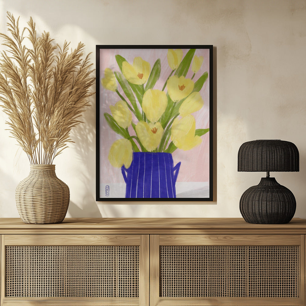 Yellow Tulips In a Vase Poster