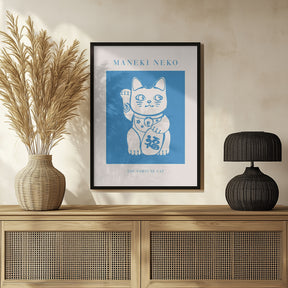 Maneki-neko Cat Blue Poster