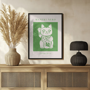 Maneki-neko Cat Green Poster