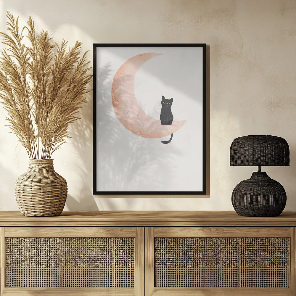 Cat Crescent Moon Poster