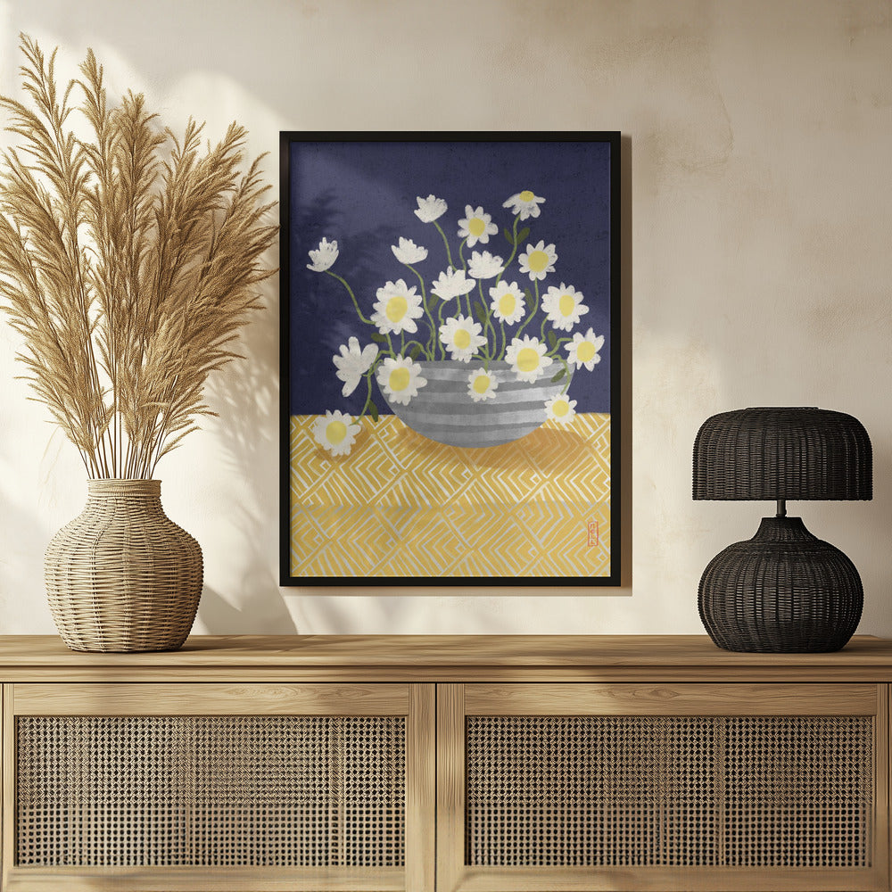 Daisy Bowl In Bloom Illustration Art Poster