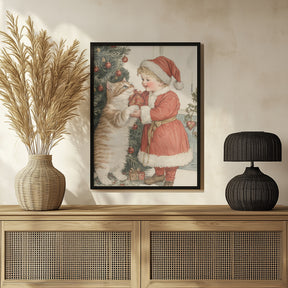 Christmas Kid and Cat Poster