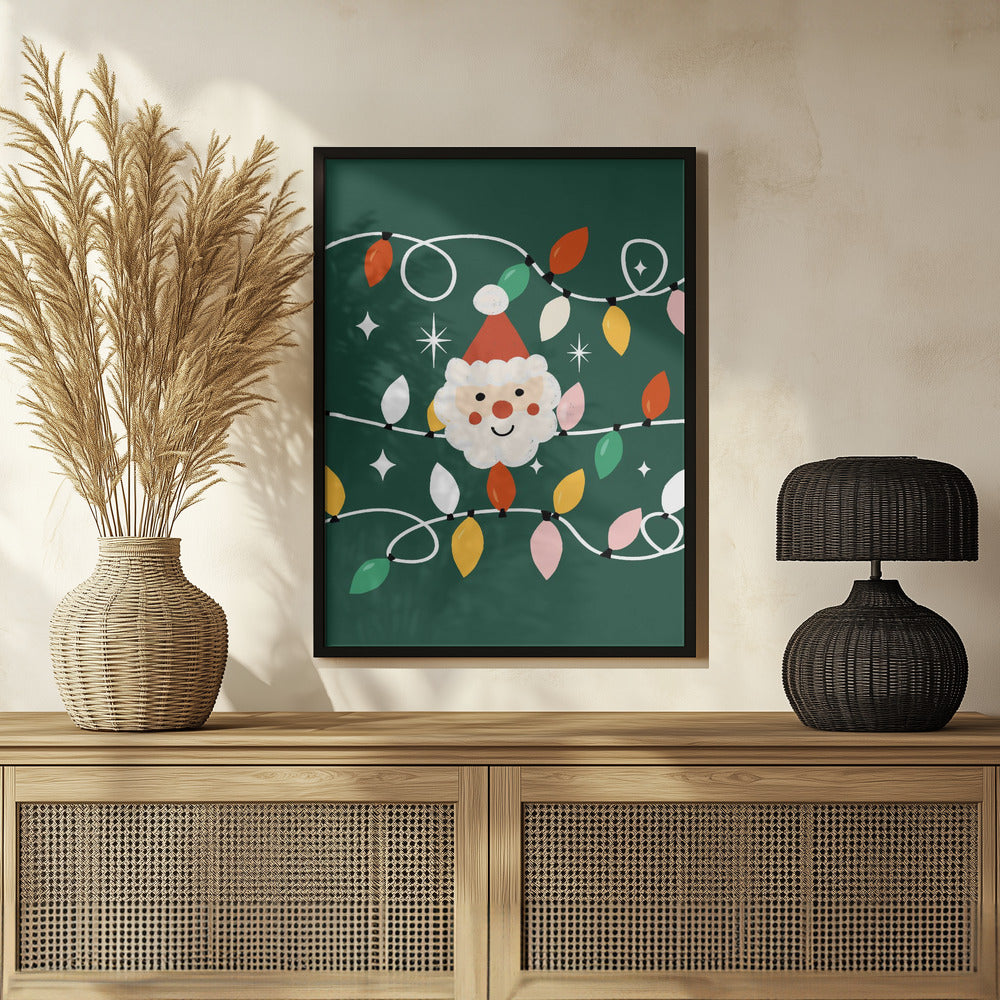 Holiday Christmas Santa Workshop Minimal Retro Green Poster