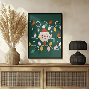 Holiday Christmas Santa Workshop Minimal Retro Green Poster