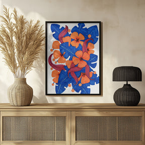 Hawaiian Orange and Blue Florals Poster