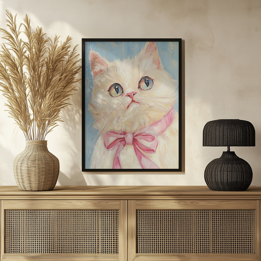 Pink Bow White Cat Poster