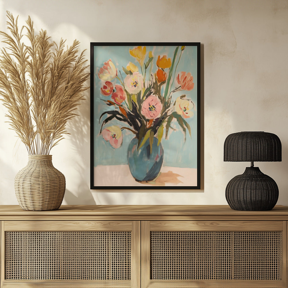 Colorful Flowers in Vase Poster