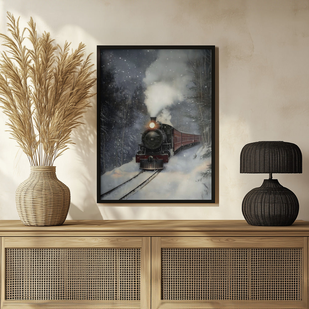 Winter Steam Train Poster