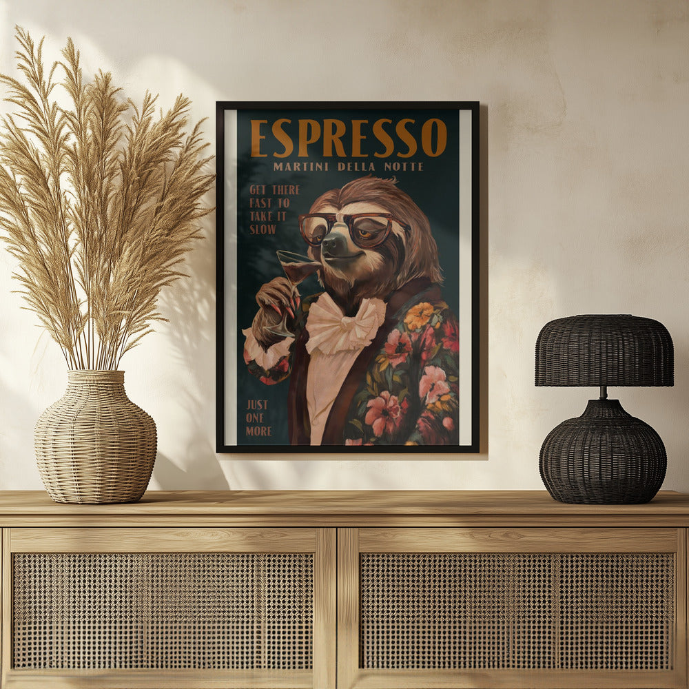 Art Deco Espresso Martini Drinking Sloth Poster