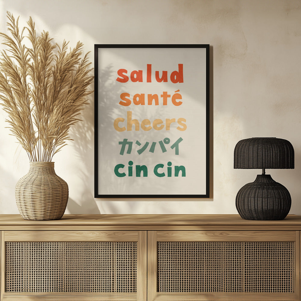 Cheers Typography - Salud Santé Cheers Kanpai Cin cin Poster