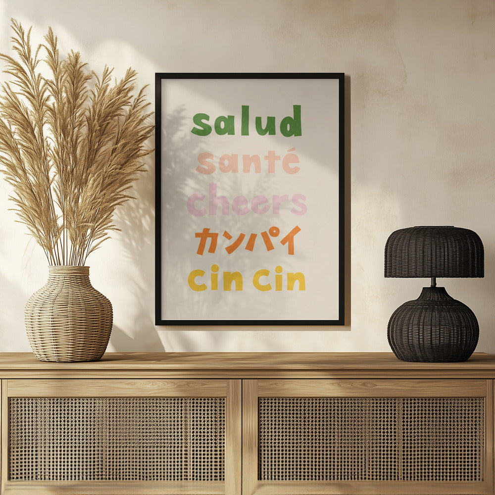 Cheers Typography - Salud Santé Cheers Kanpai Cin cin Poster