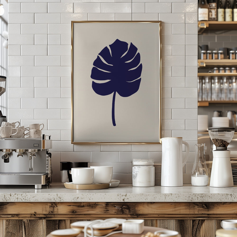 Monstera Leaf Dark Blue Poster