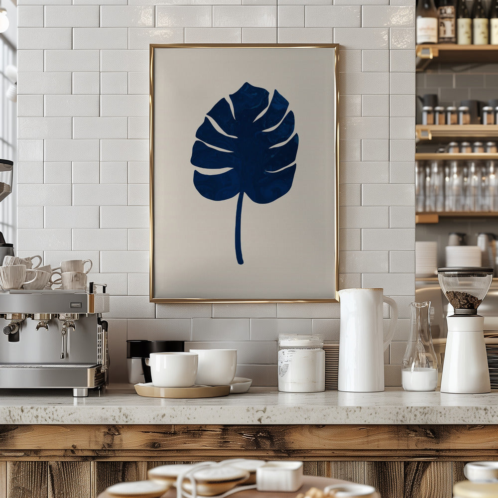 Monstera Marble Blue Poster