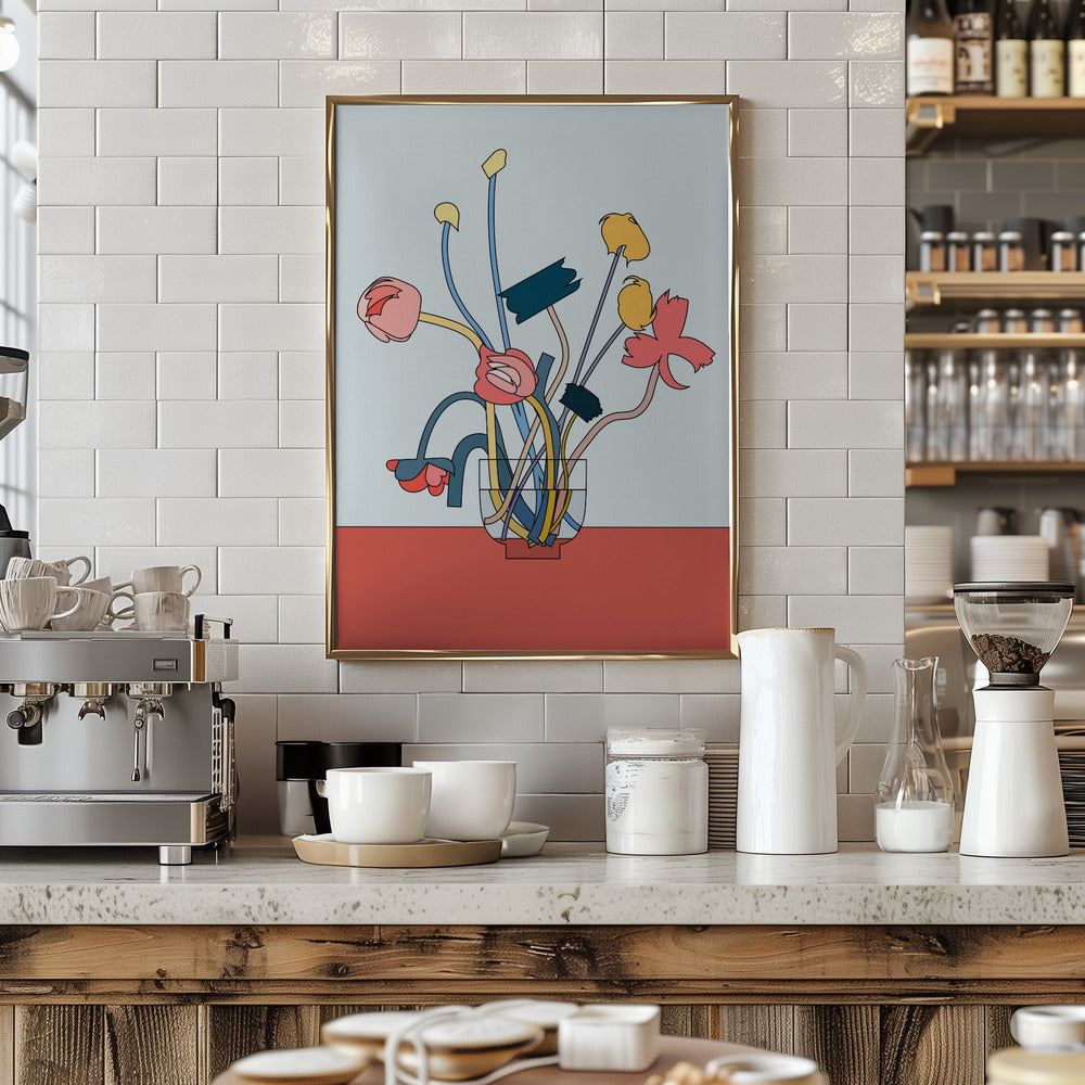 Flowers in a glass vase Poster