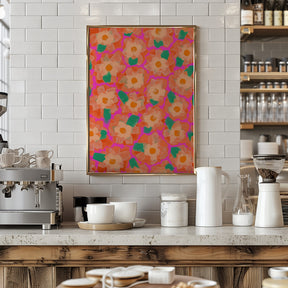 Cute Orange Flower Pattern Poster