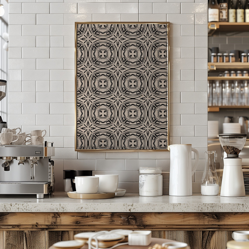 Beige and Black Tile Pattern Poster