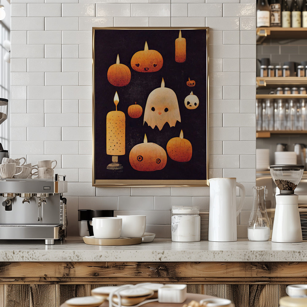 Candles, Pumpkins And A Ghost Poster