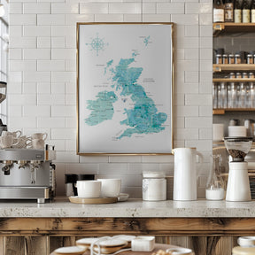 Aquamarine watercolor map of the United Kingdom Poster