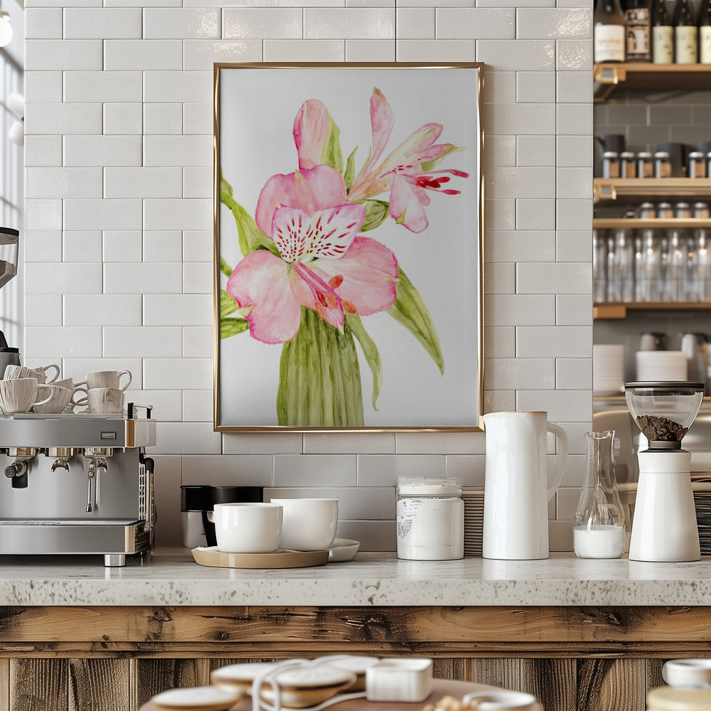 Pink watercolor alstroemeria Poster