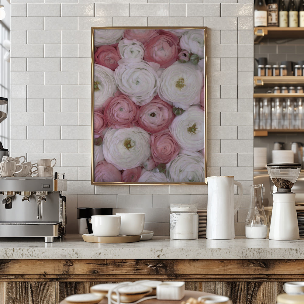 Scattered ranunculus in muted pink II Poster