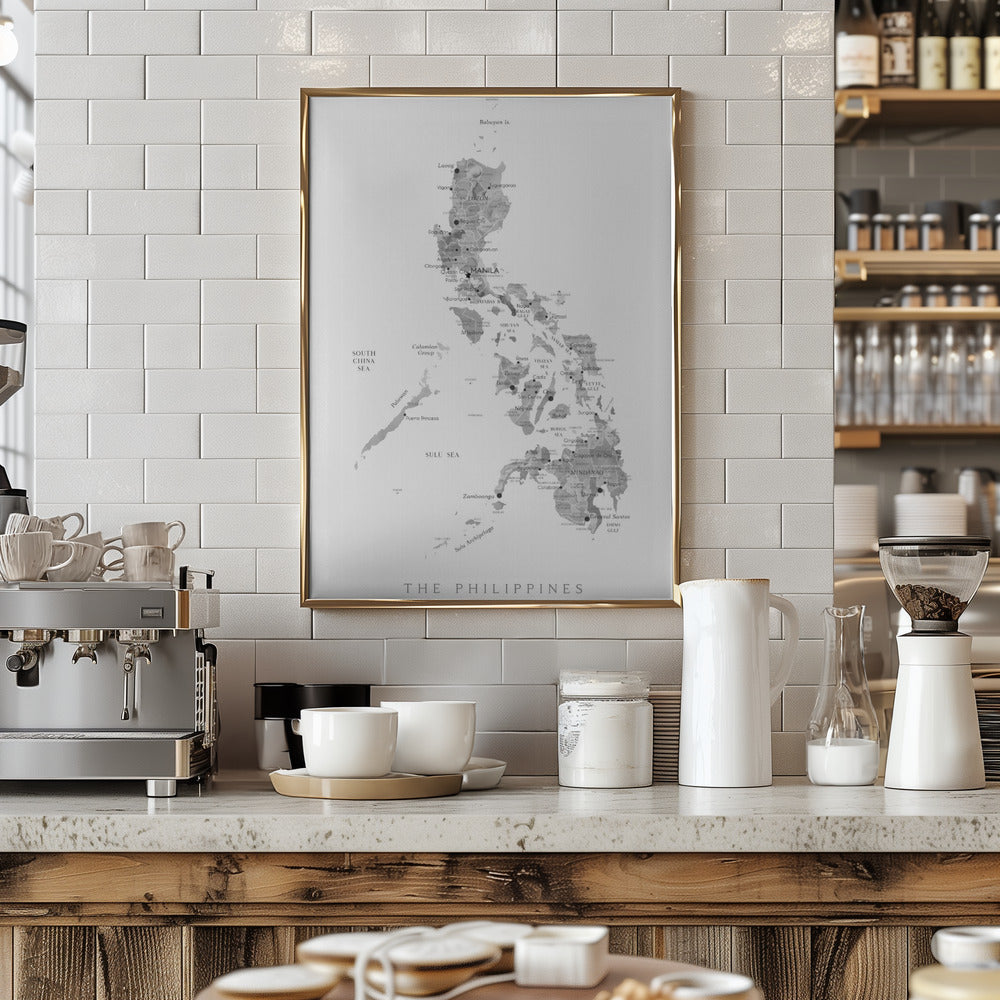 Gray watercolor map of Philippines Poster