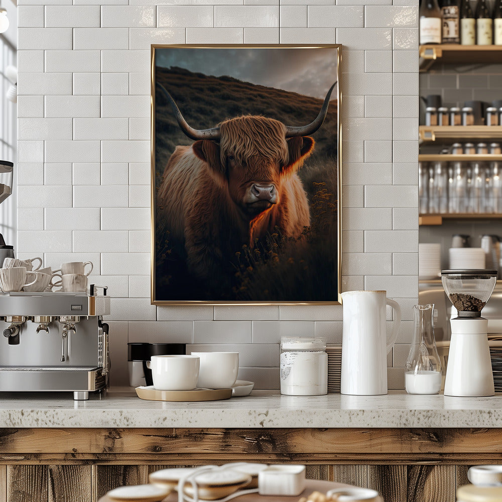 Highland Cow With Big Horns Poster