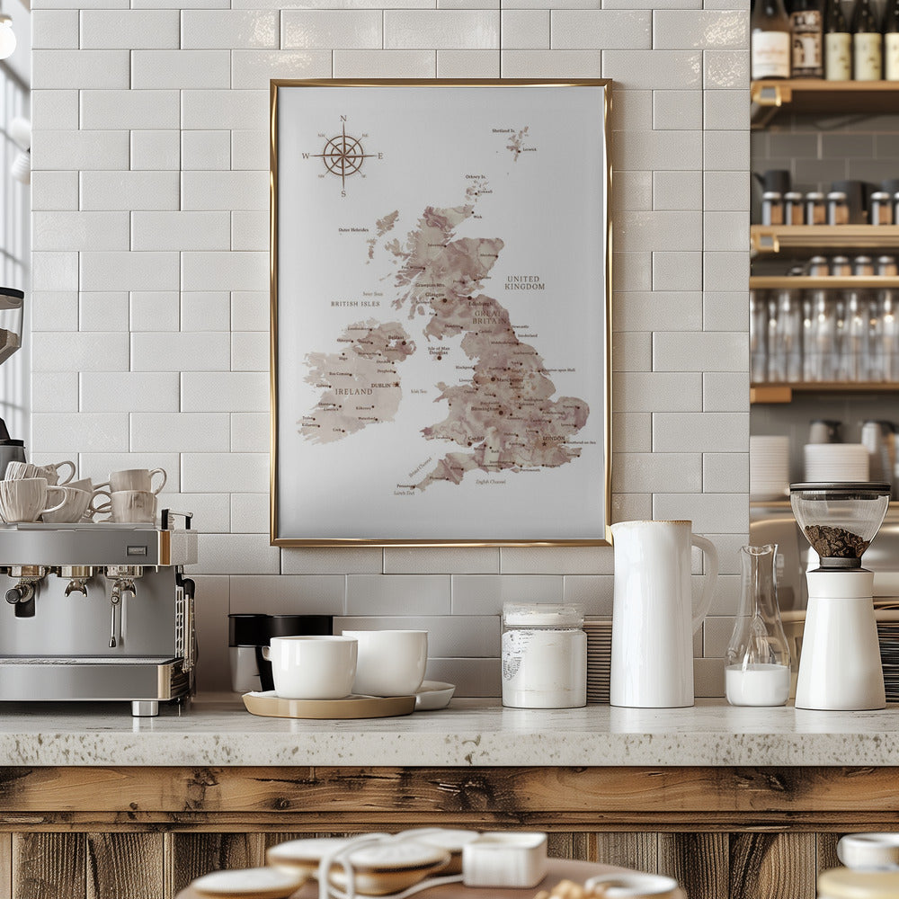 Taupe map of the United Kingdom Poster