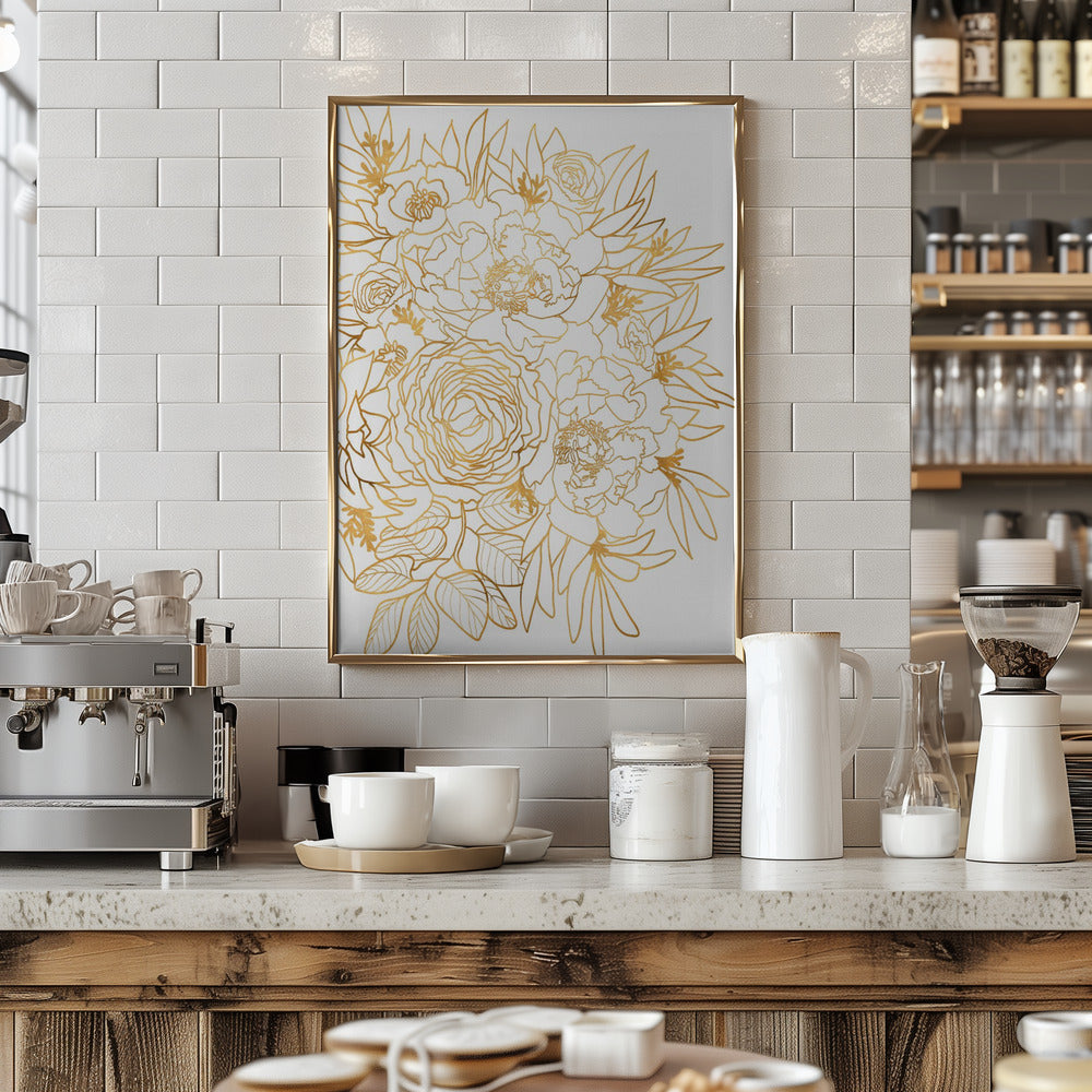 Nanette floral art in gold Poster