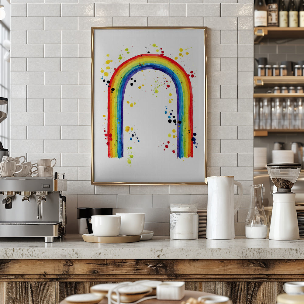 Rainbow watercolor with splatters Poster