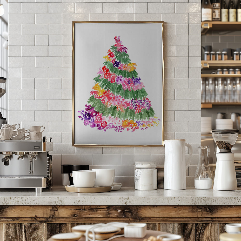 Floral watercolor Christmas tree Poster