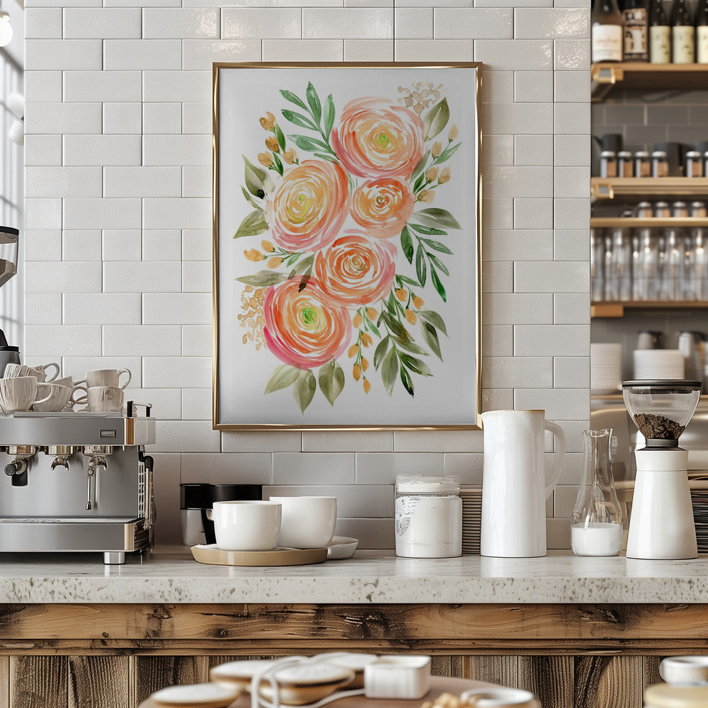 Begonia ranunculus bouquet in coral Poster