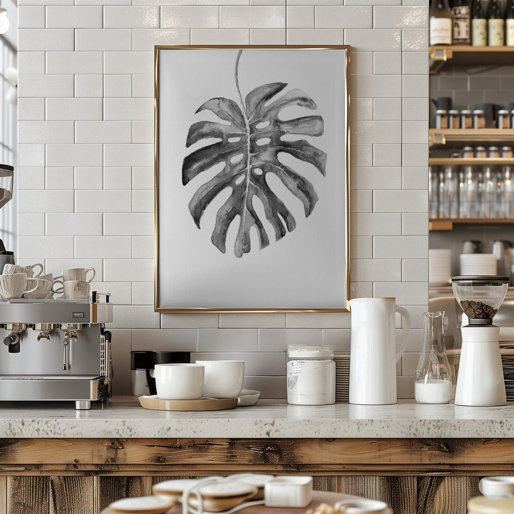 Black and White Monstera Leaf Poster