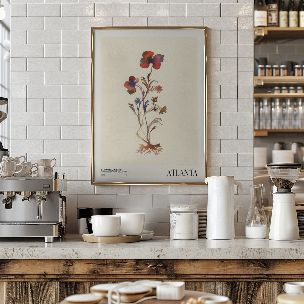 Watercolor print collection. Flower market - Atlanta Poster