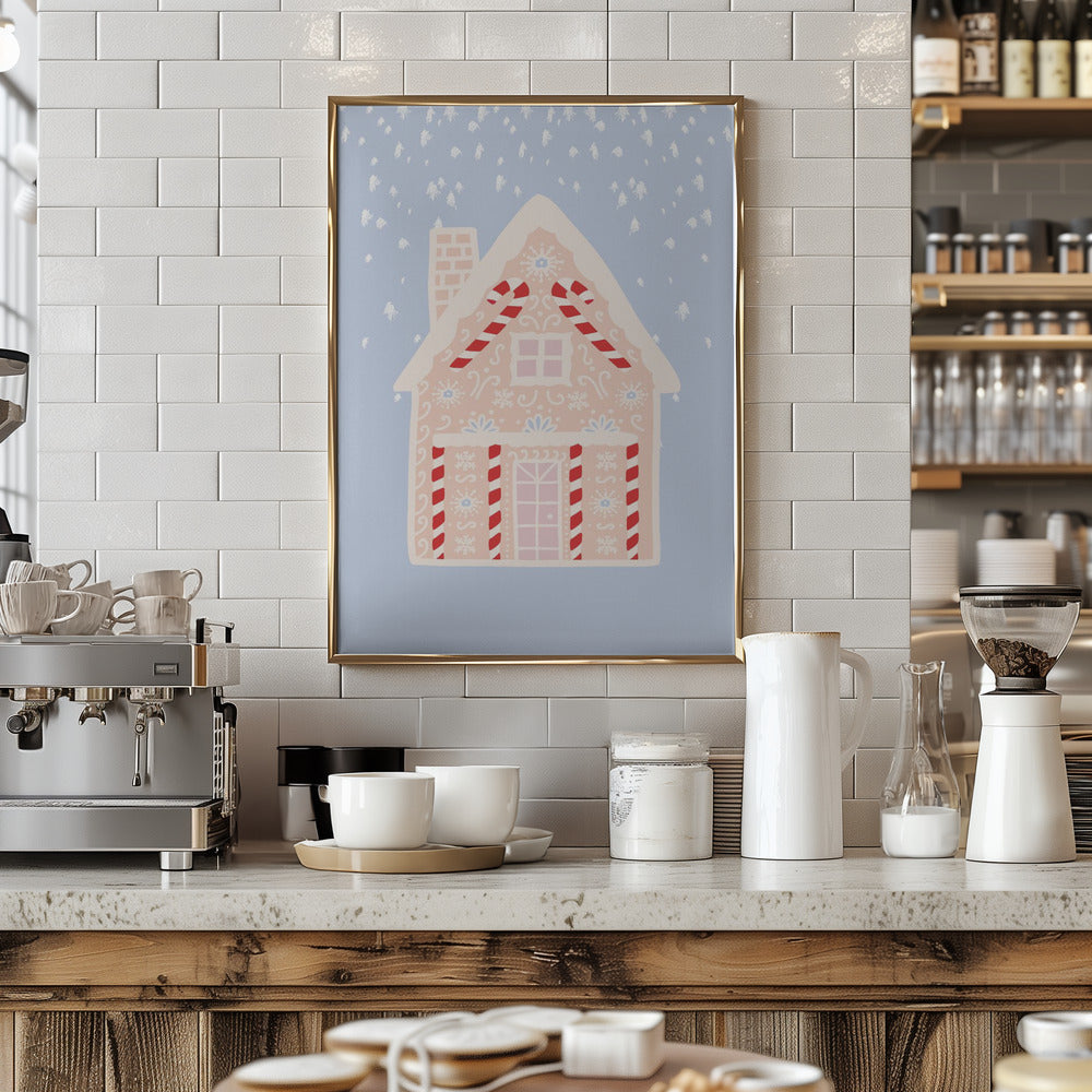 Blue Gingerbread House Poster