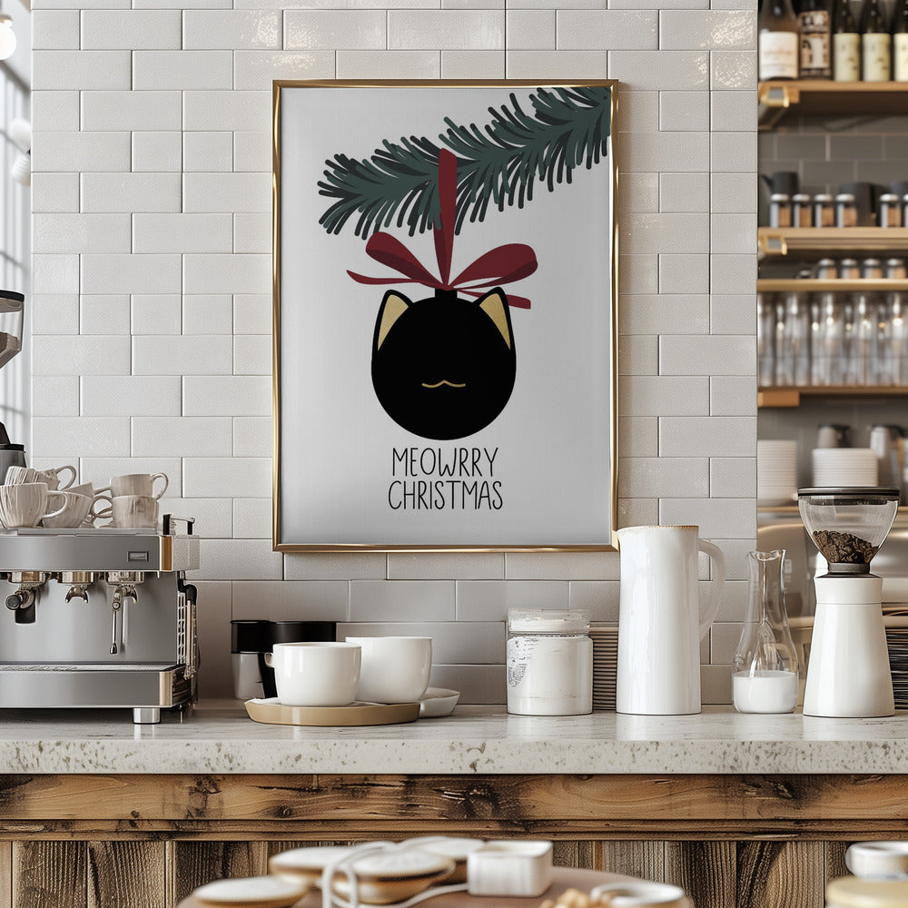 Meowrry Christmas bauble (black, white) Poster