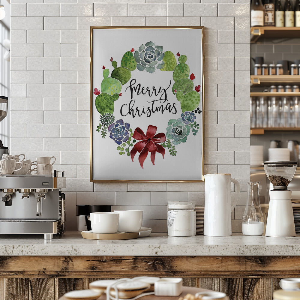 Cacti and succulent merry Christmas wreath Poster