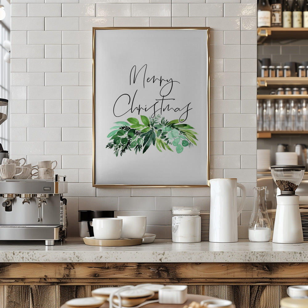 Watercolor greenery Merry Christmas Poster