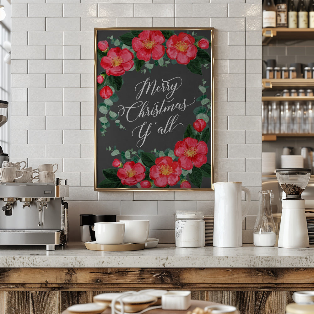 Watercolor camellias Merry Christmas Y'all Poster