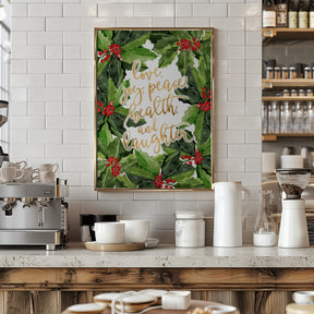 Holly floral art with holiday wishes Poster