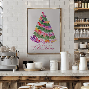 Floral Christmas tree in pink Poster