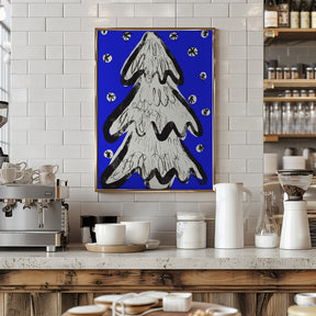 Christmas Tree And Snow Blue Poster